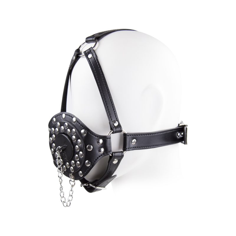 Humiliation Funnel Gag with Adjustable Head Harness - Toilet Lid Design for BDSM Play