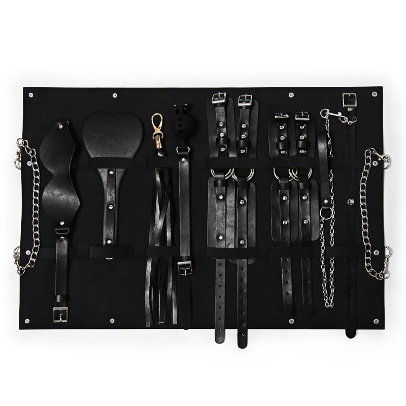 Premium Bondage Kit - 8 Piece Set with Mask, Cuffs, Collar, Gag, Flogger, Paddle, and Bag