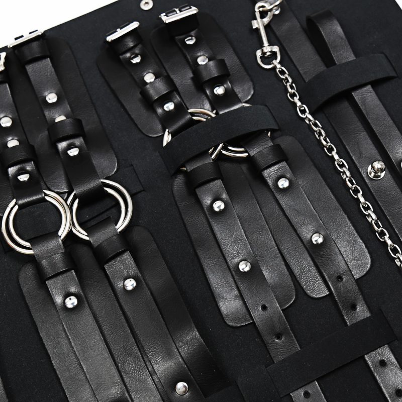 Premium Bondage Kit - 8 Piece Set with Mask, Cuffs, Collar, Gag, Flogger, Paddle, and Bag