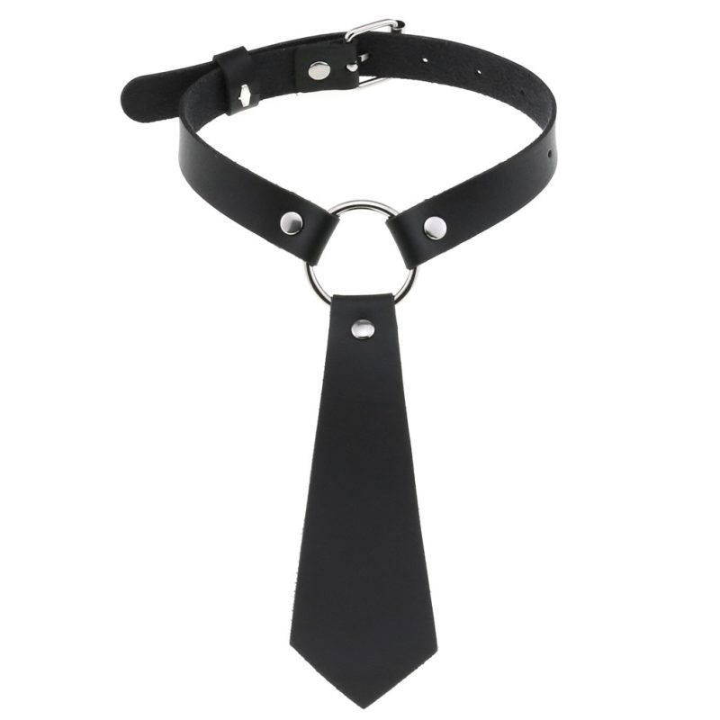 PU Faux Leather Tie Collar - Black