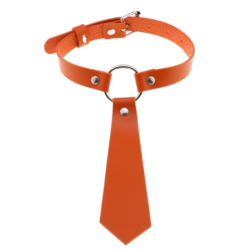 PU Faux Leather Tie Collar - Orange