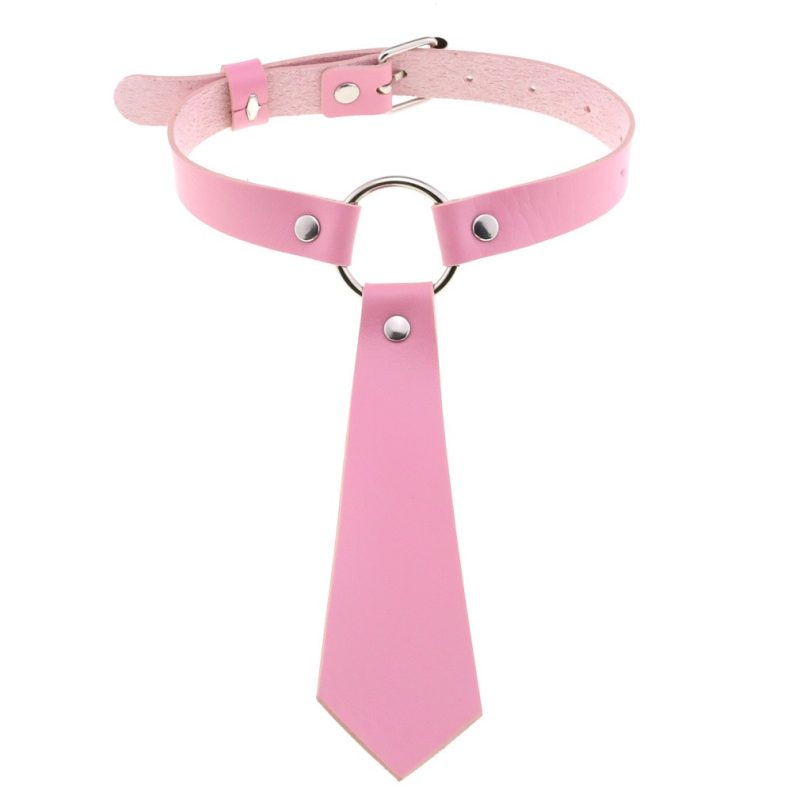 PU Faux Leather Tie Collar - Pink