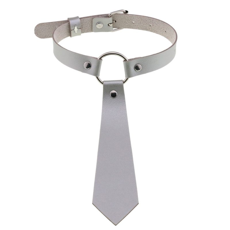 PU Faux Leather Tie Collar - Silver