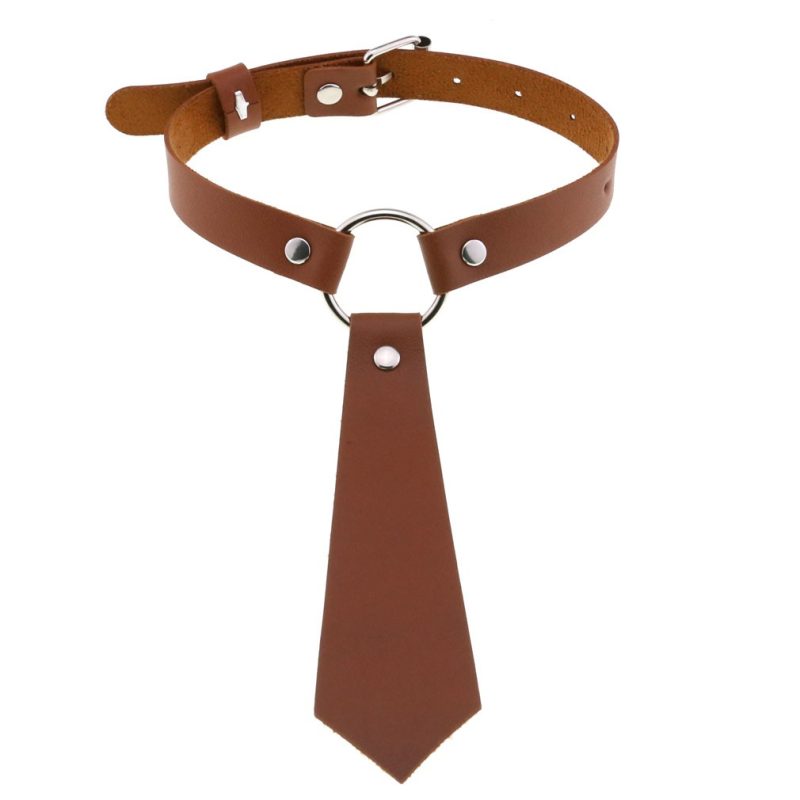 PU Faux Leather Tie Collar - Light Brown