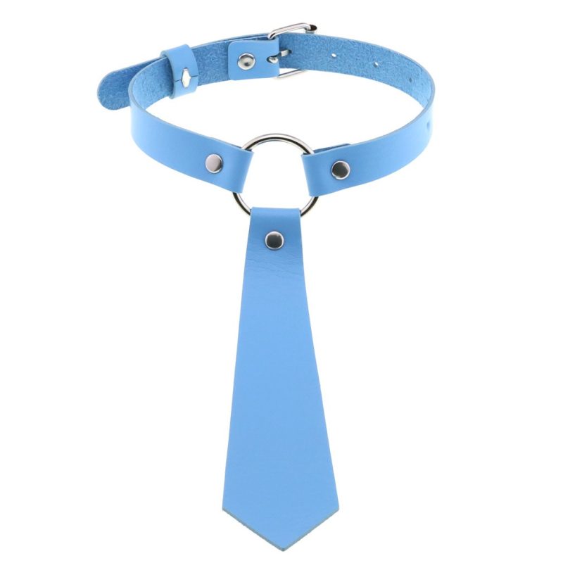 PU Faux Leather Tie Collar - Light Blue