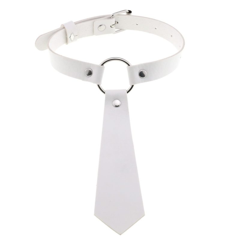 PU Faux Leather Tie Collar - White