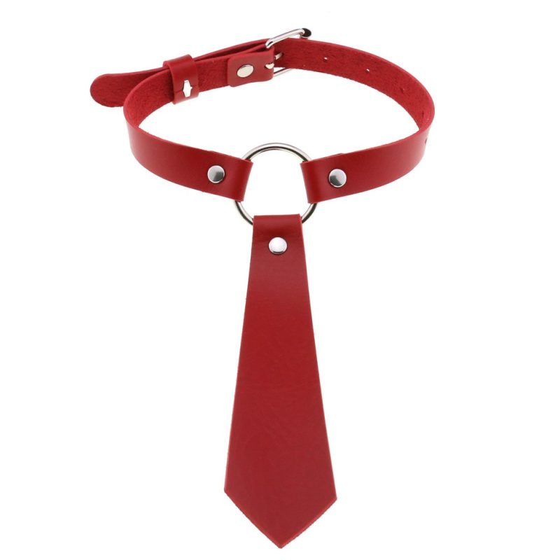 PU Faux Leather Tie Collar - Red