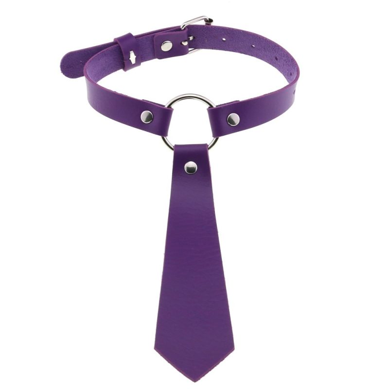 PU Faux Leather Tie Collar - Purple