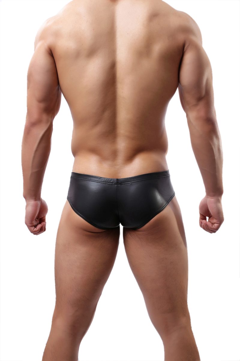 Faux Leather Mini Briefs with Metal O-Ring Back