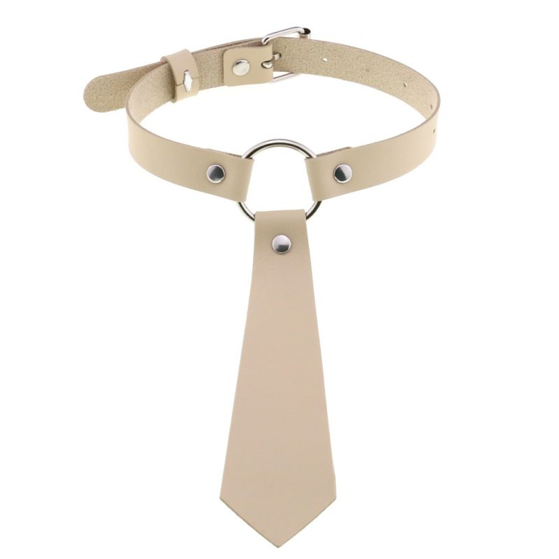 PU Faux Leather Tie Collar - Cream