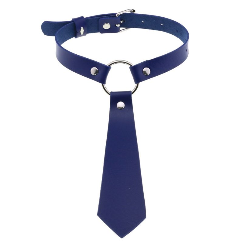 PU Faux Leather Tie Collar - Sapphire Blue