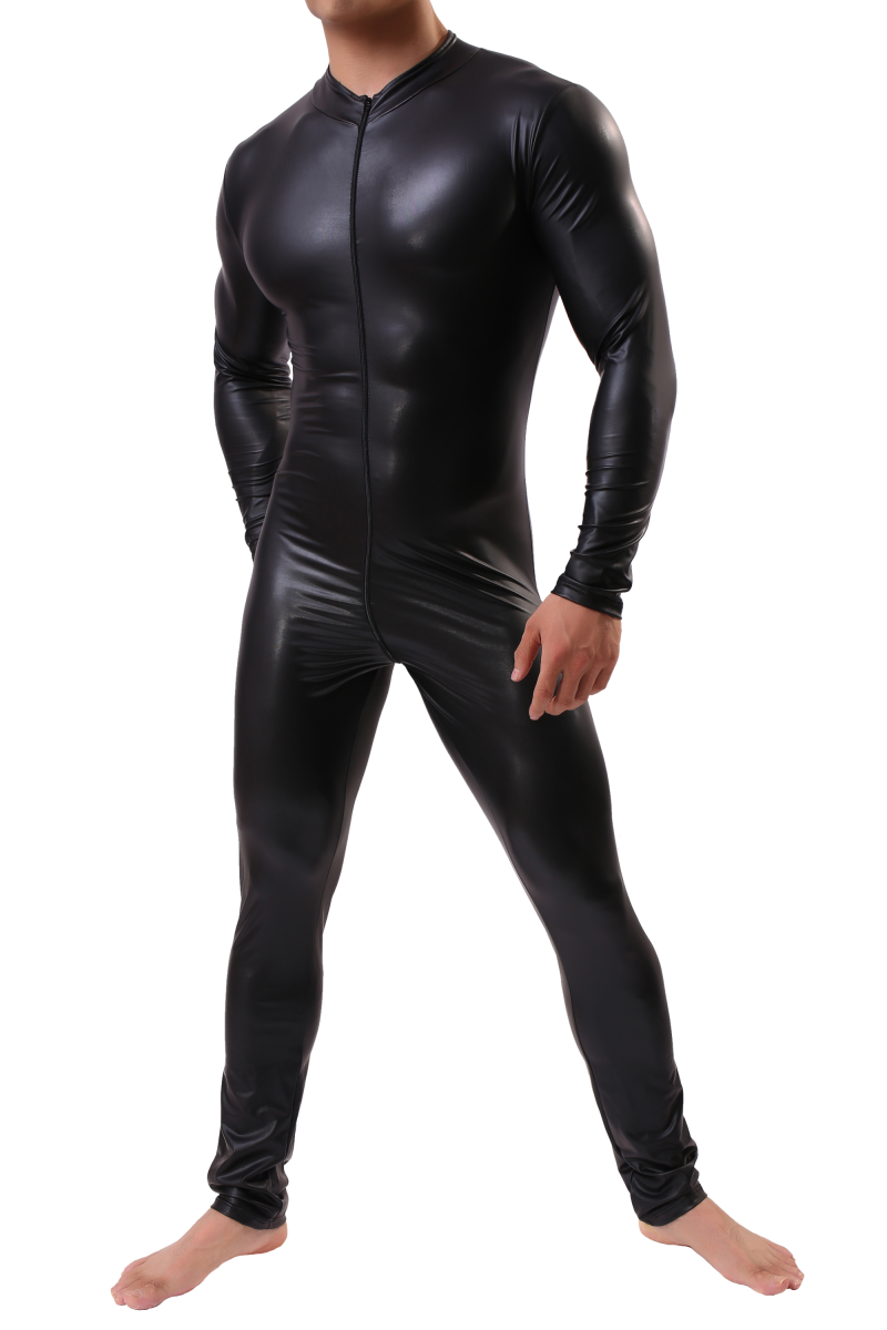 PU Faux Leather Zip-up Onesie