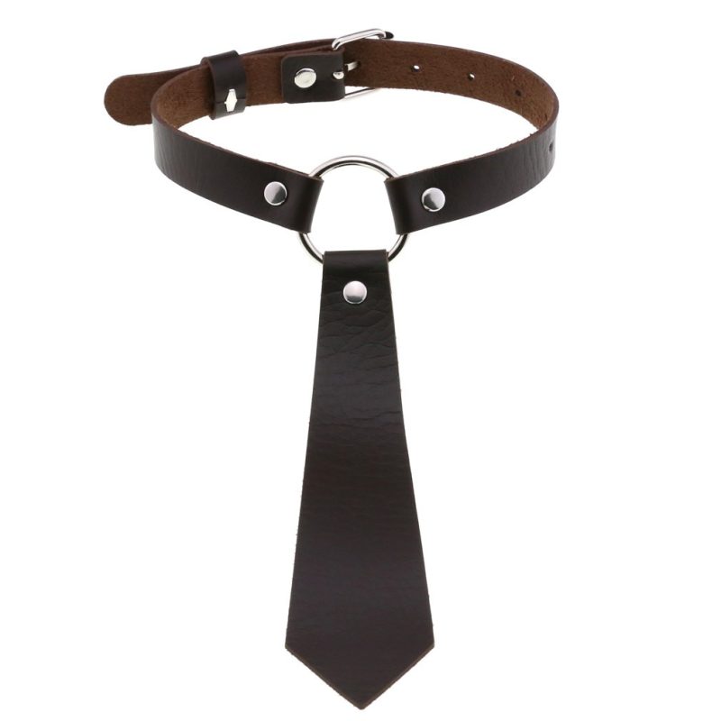 PU Faux Leather Tie Collar - Dark Brown