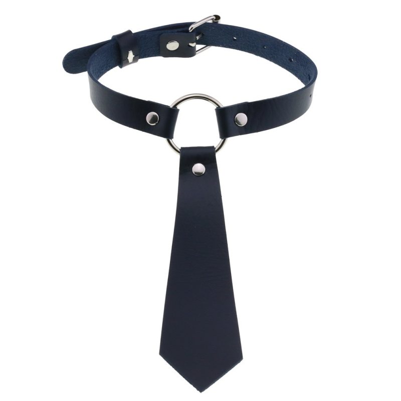 PU Faux Leather Tie Collar - Dark Blue