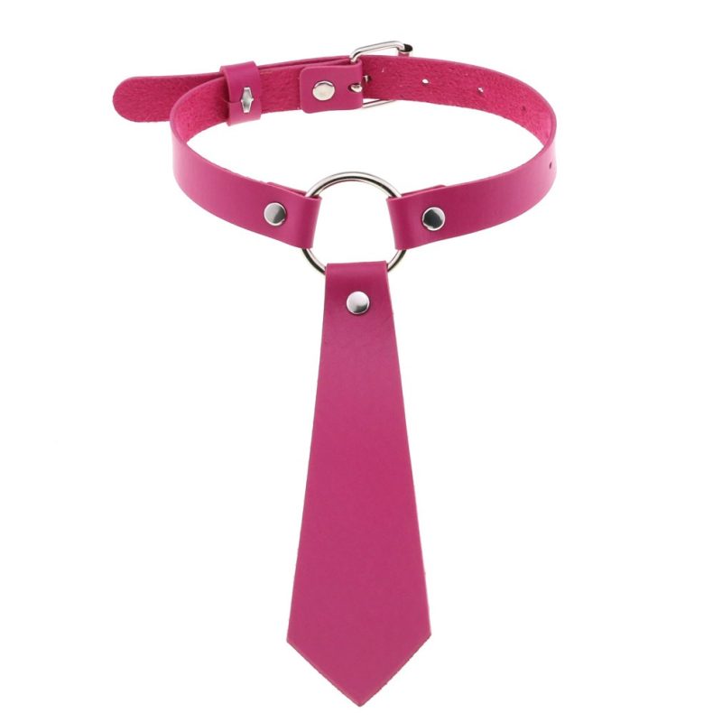 PU Faux Leather Tie Collar - Magenta